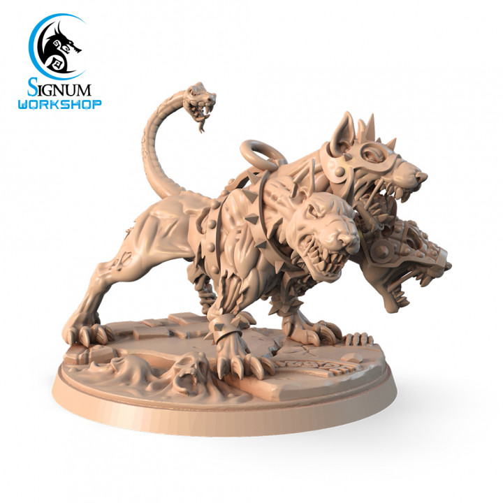 cerberus guardian abyss signum workshop Tabletop Characters & Creatures Fantasy Universe demon beast creature dog dungeons fantasy hound miniatures pet tabletop magical ttrpg presupported 3D print model - Mito3D