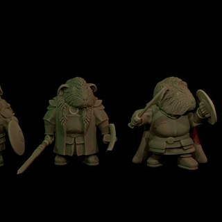 hunter veterans cavy forge Tabletop Characters & Creatures Fantasy Universe cute pig rpg shield spear sword f r d&d 28mm dnd anthropomorphic guinea bandits hunters capes cloaks 3d print model - Mito3D