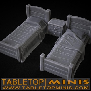 basic bed set tabletopminis Tabletop 3D Printable Terrain Fantasy furniture table room bedside sleep 3d print model - Mito3D