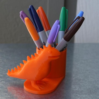 friendly dinosaur pen holder philippe barreaud Home & Garden Office Pen Holders dino sharpie penholder sharpieholder 3d print model - Mito3D