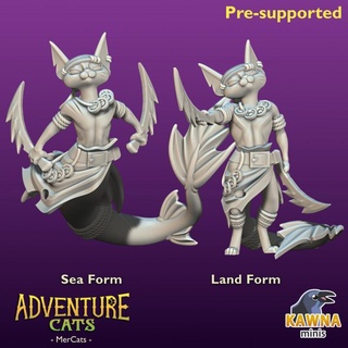 mercat fighter male kawna minis Tabletop Characters & Creatures Fantasy Universe cat cute mermaid catfish 3d print model - Mito3D