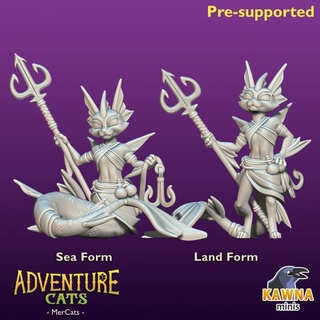 mercat fighter female kawna minis Tabletop Characters & Creatures Fantasy Universe cat cute mermaid 3d print model - Mito3D