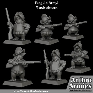 Pinguin Musketiere Jamie Tischplatte Zeichen Kreaturen Fantasie Universum Armee Mini Miniaturen Scharmützel Kriegsband 3d print model - Mito3D