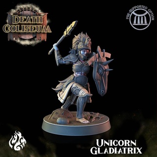 unicorn gladiatrix crippled god foundry  Tabletop Tabletop Characters & Creatures Fantasy Universe Tabletop Tabletop Characters & Creatures fantasy female god rpg spear unicorn wargames death gladiator arena dnd pathfinder foundry crippled coliseum cgf  3d print model - Mito3D