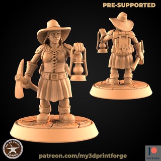 dwarf female archaeologist lantern my3dprintforge Tabletop Characters & Creatures Fantasy Universe fantasy model miniature lotr resin artefact wow archaeology dnd pathfinder dwarves supported tomb warcraft 3d print model - Mito3D