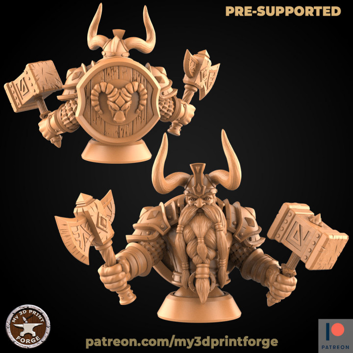 dwarf paladin bust my3dprintforge Tabletop Characters & Creatures Fantasy Universe Fan Art Busts axe fantasy model shield tomb warrior weapon miniature lotr resin warcraft wow mace dnd pathfinder dwarves supported 3D print model - Mito3D