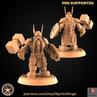 dwarf footman my3dprintforge Tabletop Characters & Creatures Fantasy Universe fantasy model shield tomb warrior weapon miniature male lotr resin warcraft wow mace paladin dnd pathfinder dwarves supported 3d print model - Mito3D