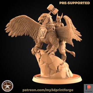 dwarf female gryphon rider my3dprintforge Tabletop Characters & Creatures Fantasy Universe bird fantasy model warrior miniature resin flying warcraft wow dnd pathfinder dwarves supported 3d print model - Mito3D