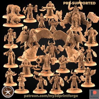 dwarves bundle 24 unique pre-supported stls my3dprintforge Tabletop Characters & Creatures Fantasy Universe fantasy gun model weapon hunter miniature shooter resin warcraft wow dwarf pack dnd pathfinder gunner gryphon rifleman supported 3d print model - Mito3D