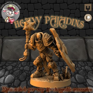 heavy paladin demo sculptooner fantasy knight shield war warcraft wargame 32mm 3d print model - Mito3D