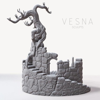 rovinato Torre benvenuto pacco Vesna scolpisce fantasia foresta terreno albero miniatura scenario rovina 3d print model - Mito3D