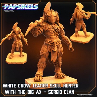 white crow leader skull hunter big ax queen slayer sergio clan papsikels miniatures Store axe 3d print model - Mito3D