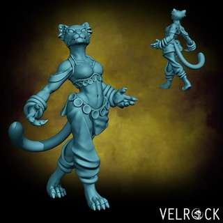 femelle tabaxi Danseur présupporté velrock art miniatures fantaisie dnd barde catfolk leonin 3d print model - Mito3D