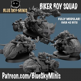 biker boys blue sky minis bike game orc war miniature motorcycle paint 28mm 32mm 3d print model - Mito3D