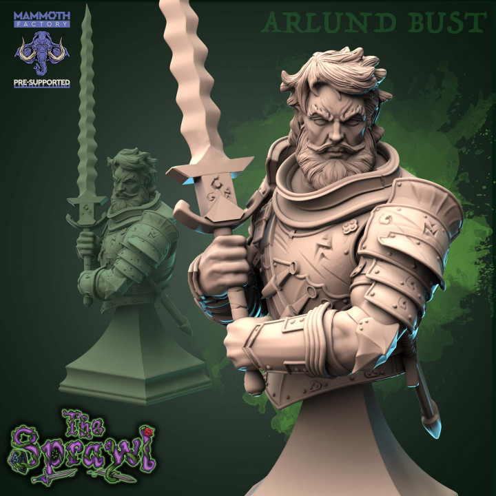 Arlund obsidienne Chevalier buste mammouth usine armure combattant héros épée 3D print model - Mito3D