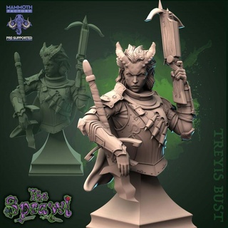 treiys obsidian knight - bust mammoth factory armour devil female fighter sword horns crossbow tiefling 3d print model - Mito3D