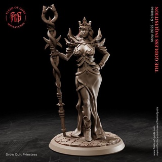 drow culte prêtresse chair dieux elfe fantaisie femelle chef reine rpg femme sorcier mage démoniste dnd blindé PNJ 3d print model - Mito3D