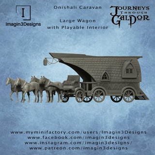 onishali caravans imagin3designs animals fantasy fdm warhammer painting resin adventure wagons dnd caravan traveling mordheim draft horselord 3d print model - Mito3D