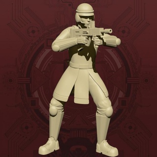 corp security trooper - firing pose studio sol union 40k corporate japanese roman soldier warrior shooter military scifi cyberpunk infantry infinity agent gunner starfinder androgynous militia 3d print model - Mito3D