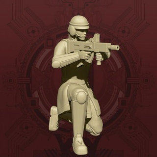 corp security trooper - kneeling pose studio sol union 40k corporate japanese roman soldier warrior shooter military scifi cyberpunk infantry infinity agent gunner starfinder androgynous militia 3d print model - Mito3D