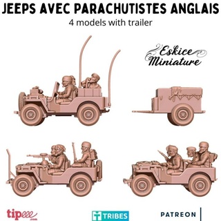 jeeps uk paratroopers - 28mm eskice miniature aron Tabletop Characters & Creatures Historical Universe Vehicles Machines car action bolt soldier vehicle ww2 english wargame jeep paratrooper 1 72 3d print model - Mito3D