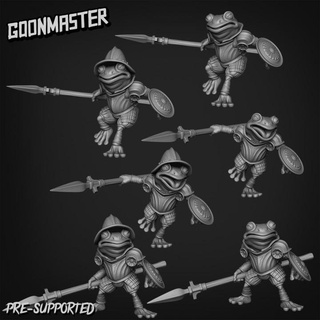 frog spearman bundle goon master Tabletop Characters & Creatures Fantasy Universe creature hero knight shield soldier spear wargaming miniature tabletop dnd folk kin troop grung anthropamorphic 3d print model - Mito3D