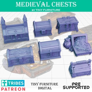 medieval chests tiny furniture Tabletop 3D Printable Terrain Fantasy miniatures rpg roleplaying tabletop d&d dnd pathfinder 3d print model - Mito3D
