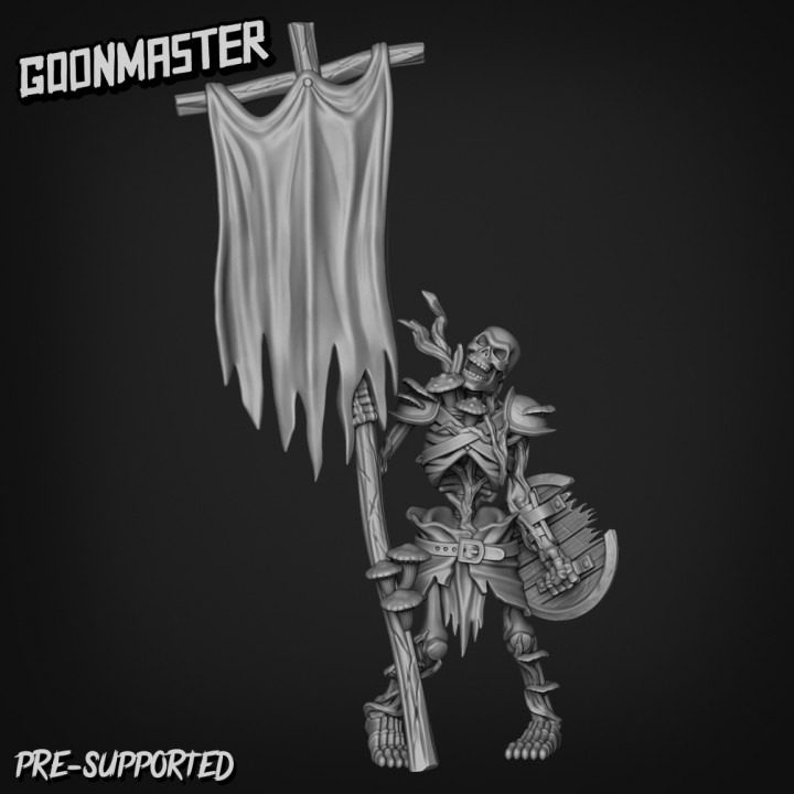 swamp skeleton 4 goon master Tabletop Characters & Creatures Fantasy Universe army bone fighter monster soldier undead warrior zombie banner evil mushroom tabletop summon dnd follower fungi necromancer bog 3D print model - Mito3D