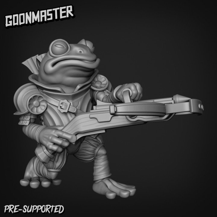 fantaisie grenouille arbalète 2 continue Maître table personnages créatures univers combattant soldat wargaming guerrier miniature paladin dnd crapaud blindé grogné marais 3D print model - Mito3D