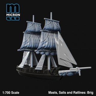 masts sails ratlines brig micron miniatures Tabletop Characters & Creatures Historical Universe Vehicles Machines ship armada manowar blackseas 3d print model - Mito3D