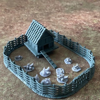 15mm chicken coop fence chickens reconquer designs Tabletop 3D Printable Terrain animals farm medieval fencing 3d print model - Mito3D