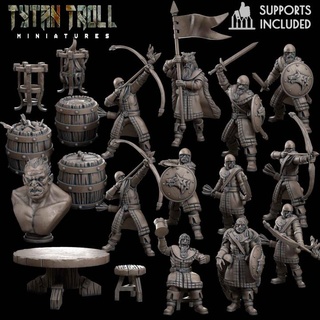 april 22 patreon bundle pre-supported tytantroll miniatures Store army dragon dragons dungeons fantasy orc scale stark minis dungeon ned archers 32mm northern 3d print model - Mito3D