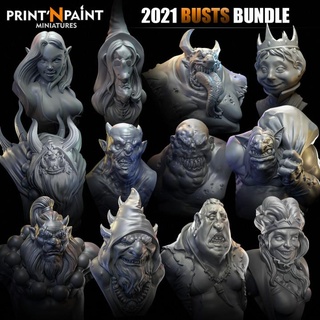 2021 busts bundle - print'n paint miniatures leonardo escovar Tabletop Characters & Creatures Fantasy Universe Fan Art Busts demon bust elf fantasy goblin queen troll witch supportless supportfree ogre abomination oni printnpaint 3d print model - Mito3D