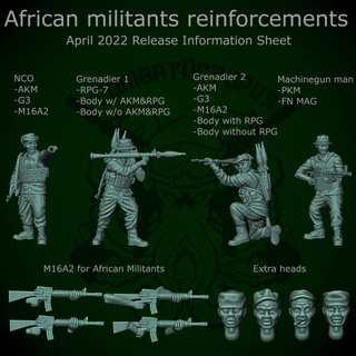 Patreon paquete 10 abril 2022 africano militantes refuerzos pulpo combate miniaturas mesa caracteres criaturas histórico universo moderno modernas juegos guerra modernos 3d print model - Mito3D