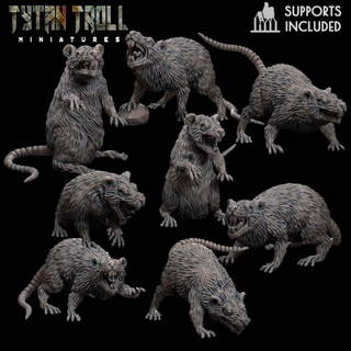 giant rat bundle pre-supported tytantroll miniatures dragons dungeons fantasy scale shadow minis pack dnd 32mm vermintide encounters ratman ratmen vermin ratpack cr1 3d print model - Mito3D