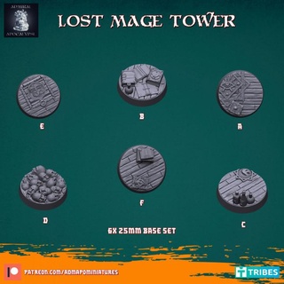 lost mage tower set 6x25mm pre-supported admiral apocalypse Tabletop 3D Printable Terrain Fantasy dice fantasy miniatures terrain warhammer wizard books runes chaos dnd cast alchemy bases alchemist necromancer spells potions 3d print model - Mito3D