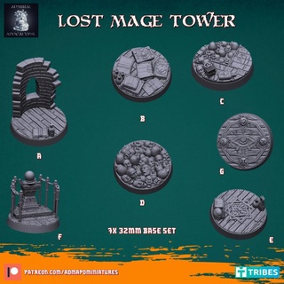 lost mage tower set 7x32mm pre-supported admiral apocalypse Tabletop 3D Printable Terrain Fantasy dice miniatures warhammer wizard books lotr spell dnd cast alchemy bases necromancer kdm 3d print model - Mito3D