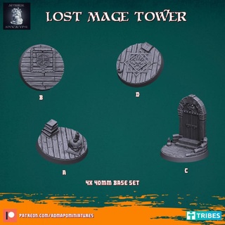 lost mage tower set 4x40mm pre-supported admiral apocalypse Tabletop 3D Printable Terrain Fantasy door dragon dungeons warhammer skulls trap runes abomination spell gandalf ruins cast middleearth alchemist aos potions grimoire 3d print model - Mito3D