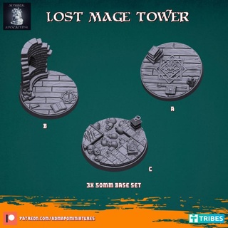 lost mage tower set 3x50mm pre-supported admiral apocalypse Tabletop 3D Printable Terrain Fantasy dice miniatures terrain wargames warhammer lotr tabletop runes gandalf dnd cast alchemy bases alchemist spells potions necromancy grimoire 3d print model - Mito3D