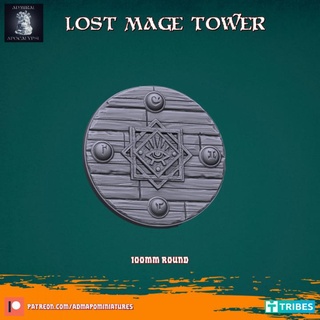 lost mage tower 100mm base pre-supported admiral apocalypse Tabletop 3D Printable Terrain Fantasy dice fantasy miniatures wargames wizard magic lotr runes gandalf dnd cast alchemy saruman bases spells aos grimoire magetower 3d print model - Mito3D