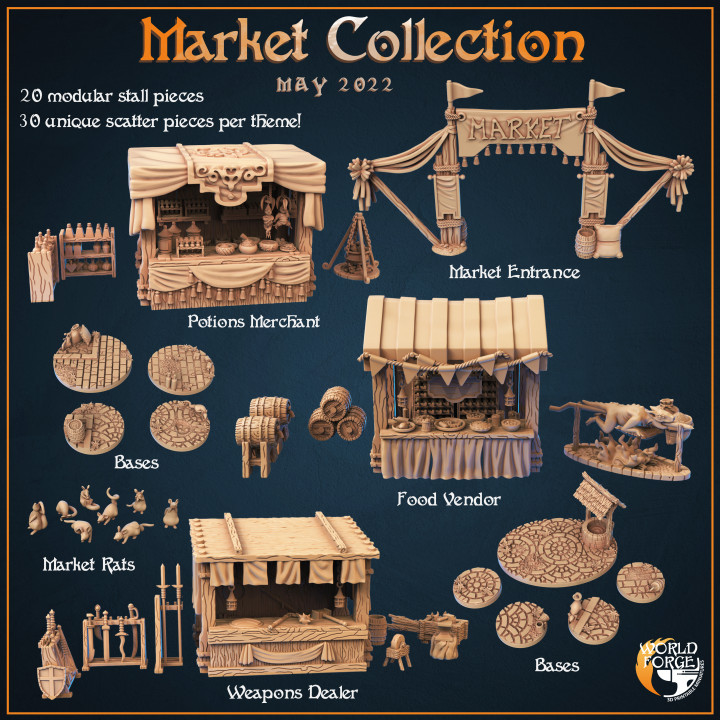 foglia d 39 oro mercato collezione mondo fucina miniature tavolo 3D stampabile terreno fantasia fabbro cibo mago modulare Armi dnd scenario chef stalla pozioni venditore 3D print model - Mito3D