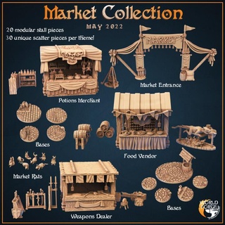 goldenleaf market collection world forge miniatures Tabletop 3D Printable Terrain Fantasy blacksmith fantasy food magician modular terrain weapons dnd scenery chef stall potions vendor seller 3d print model - Mito3D