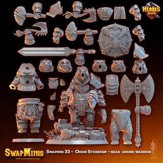 swapmini 33 - orsin stonepaw bear ursine warrior heroes & beasts Tabletop Characters Creatures Fantasy Universe bearfolk bearrace 3d print model - Mito3D