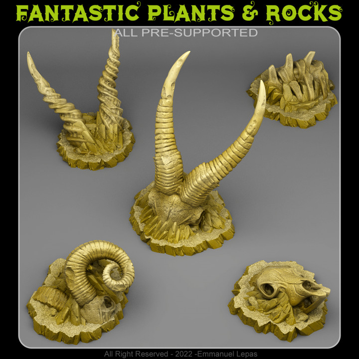 begraben RAM Skelette Fantastisch Pflanzen Felsen Tischplatte 3D druckbar Terrain Fantasie Harz Emmanuel streuen Stamm Loslassen unterstützt 3D print model - Mito3D