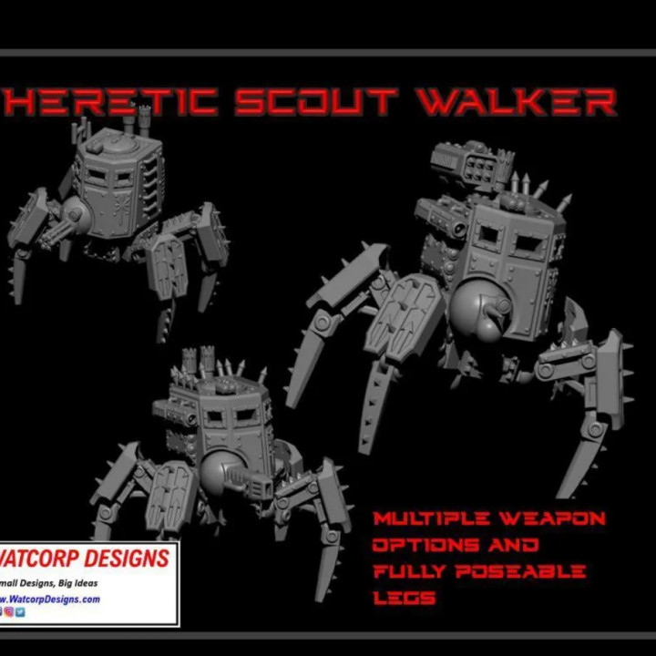 heretic scout walker watcorp designs Tabletop Characters & Creatures Sci-Fi Universe Vehicles Machines miniatures wargames wargaming warhammer scifi sentinel tabletop stalker chaos warhammer40k tabletopgames cultist warhammer40000 renegade 3D print model - Mito3D