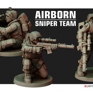 airborn sniper team jukko Tabletop Characters & Creatures Sci-Fi Universe infantry wargame redpilgrim 3d print model - Mito3D