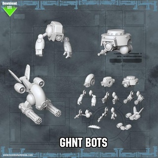 bots ghnt bomba miniaturas mesa caracteres criaturas Sci Fi universo vehiculos máquinas androide droide robot larva moscardón 3d print model - Mito3D