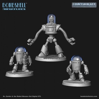 dr zardov & robot menace bombshell miniatures Tabletop Characters Creatures Sci-Fi Universe android brain droid cyborg 3d print model - Mito3D
