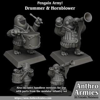 penguin drummer & hornblower jamie korte Tabletop Characters Creatures Fantasy Universe army mini wargaming miniature tabletop warband 3d print model - Mito3D