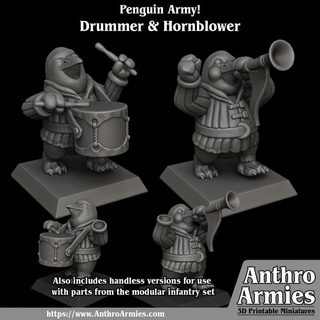 pinguim baterista soprador chifre Jamie curto tampo mesa personagens criaturas fantasia universo exército mini jogos guerra miniatura banda 3d print model - Mito3D